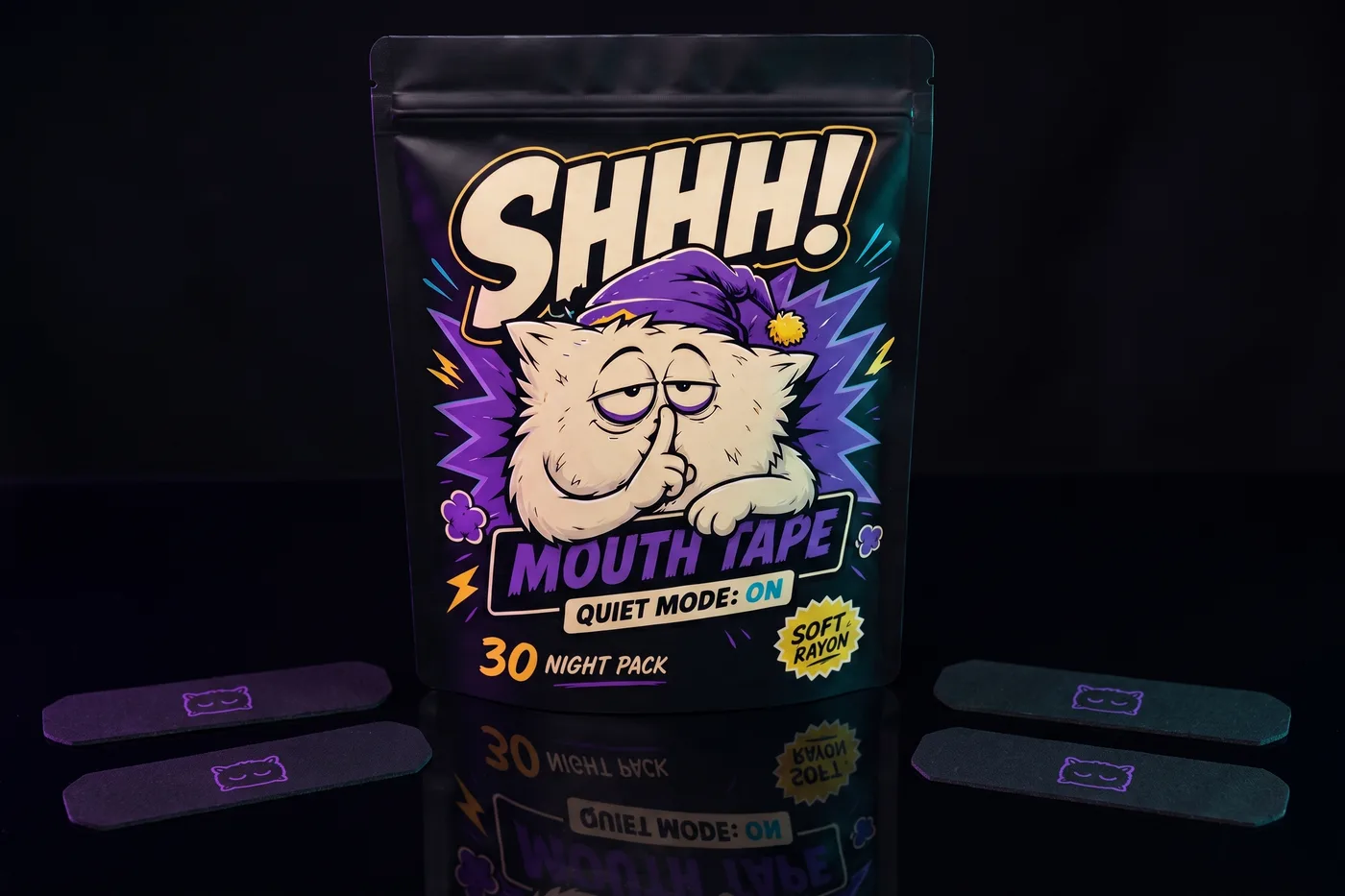 SHHH! 30-night pack concept with four straight mouth tapes